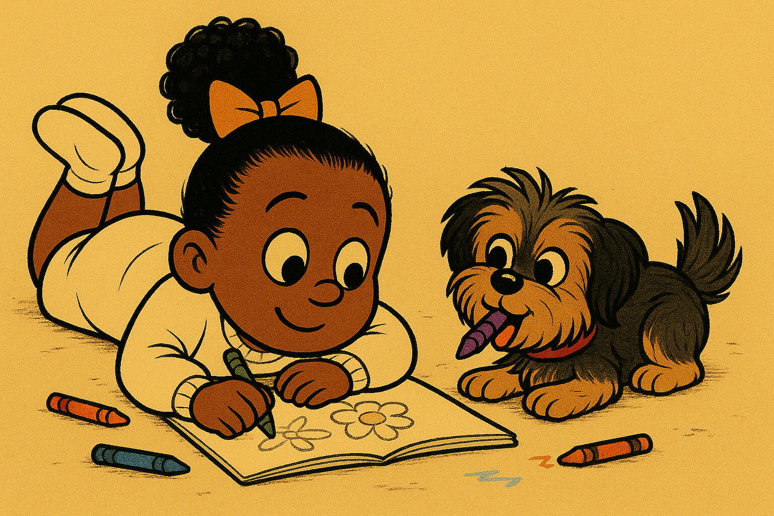 Layla draws the flowers, and Cora chooses the colors.